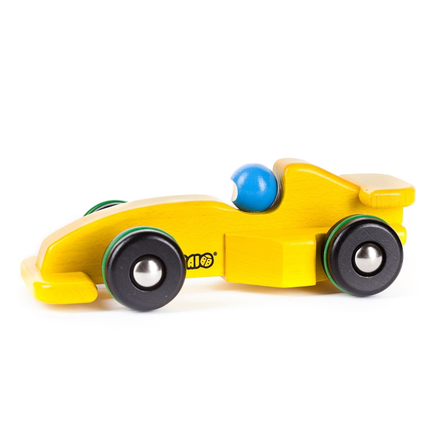 1 houten auto - geel | Bajo houten speelgoed | De Oude Speelkamer - De Oude Speelkamer